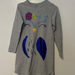 Lands' End Gray Dress with Blue and Yellow Owl Design